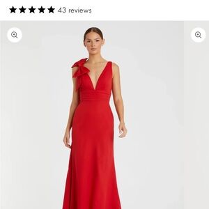 Mac Duggal Red Sleeveless V Neck Bow Detail Mermaid Gown size 12 NWT